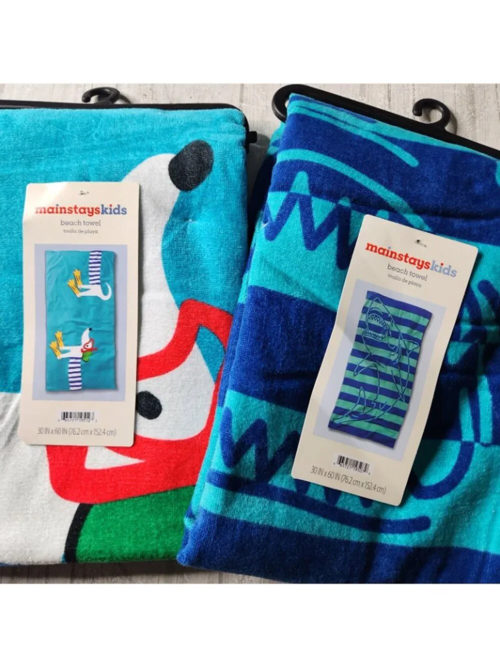 Mainstays Kids Beach Towels Blue Shark And Fun Dogs Prints Summer Pool Towels